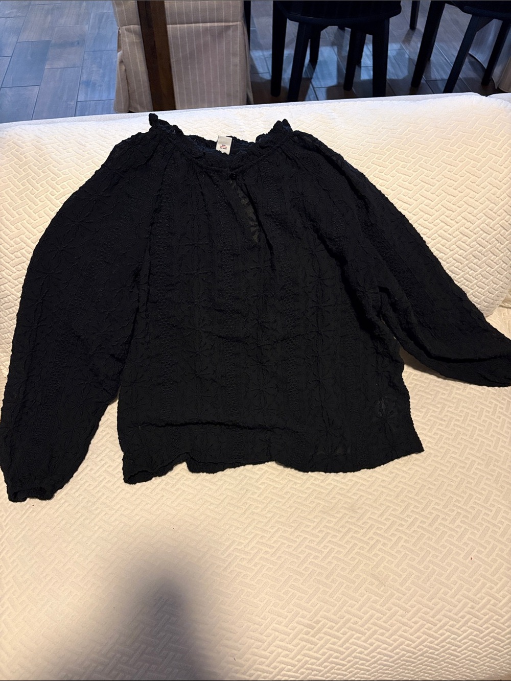 Old Navy Black Textured Peasant Blouse